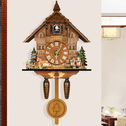 Cuckoo Clock, Wood Style Wall Mount,  Bell Swing Alarm