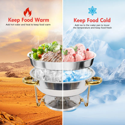 5QT Buffet Warmer, Stainless Steel, Round Half-Gold Plated