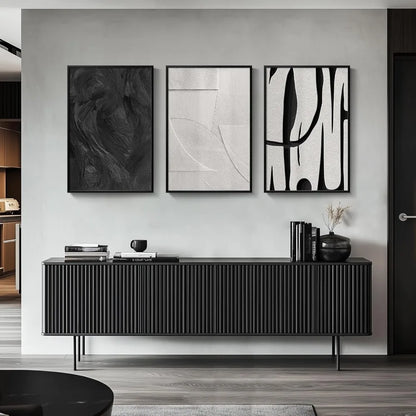 Large Framed Black and White Abstract Wall Art, 3 Piece Canvas