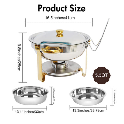 5QT Buffet Warmer, Stainless Steel, Round Half-Gold Plated