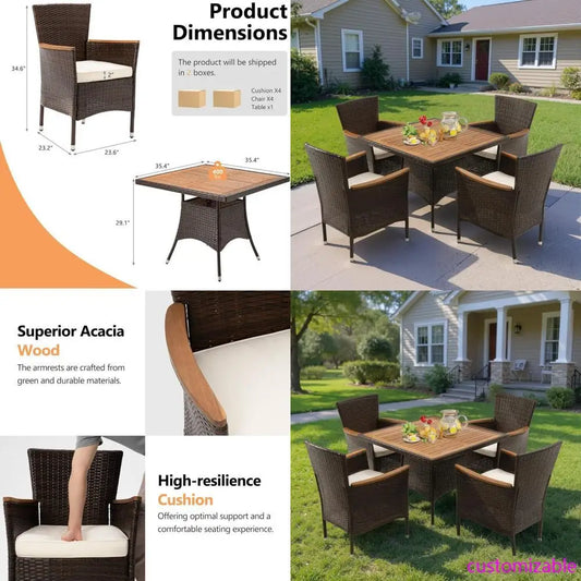 Outdoor Patio Dining Set for 4 with Wood Top/Metal Frame