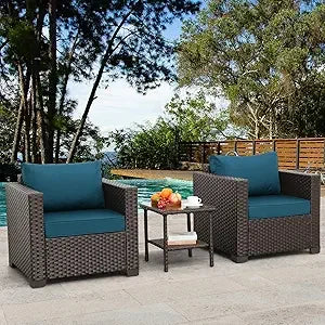 Outdoor Furniture 3 Pieces Patio Sofa Chairs/Glass Table