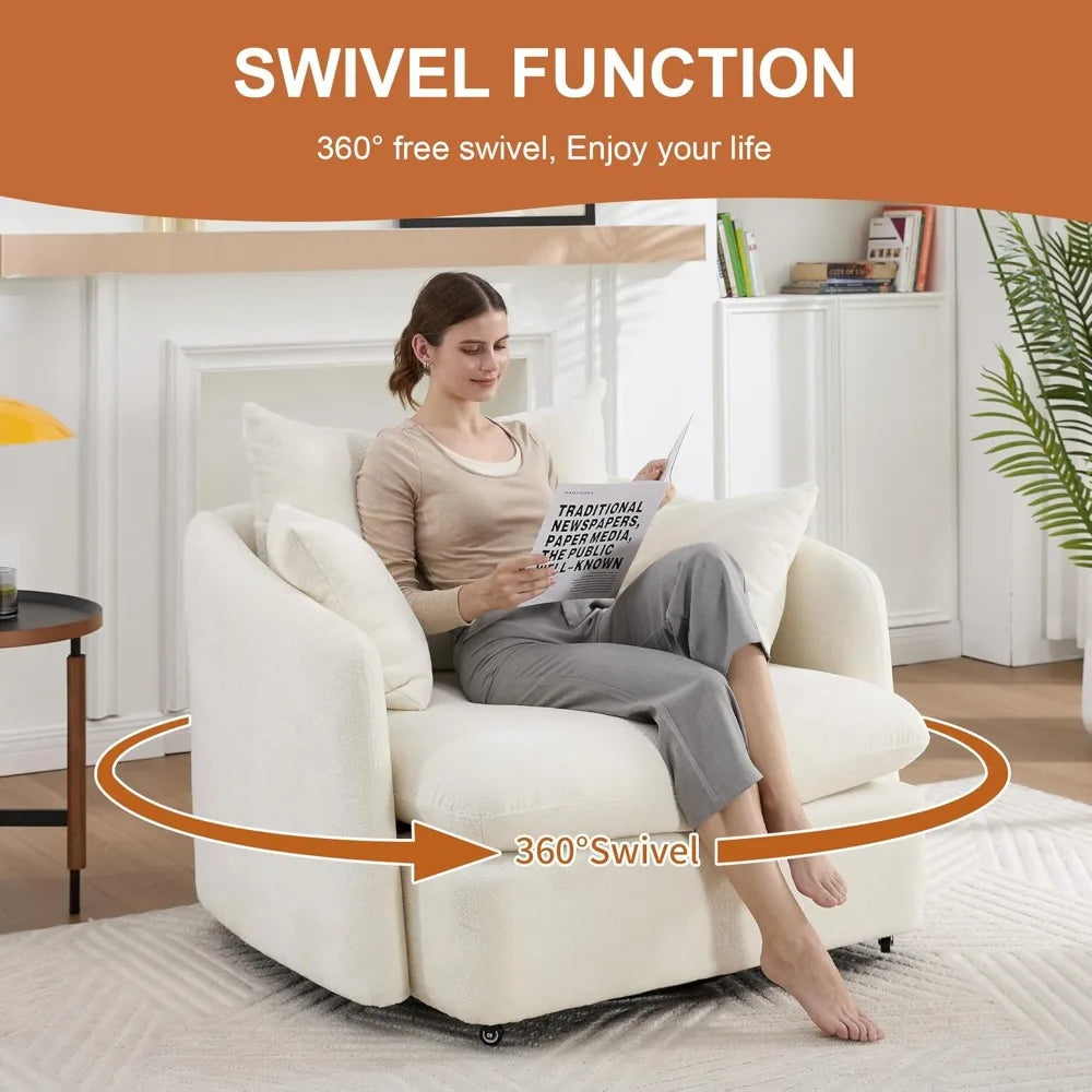 "37.8" Oversized Swivel Chair - Extra Wide Barrel Design Deep Seat