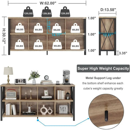 62 Inch High quality 8 Cube Storage Organizer, Rustic Wood