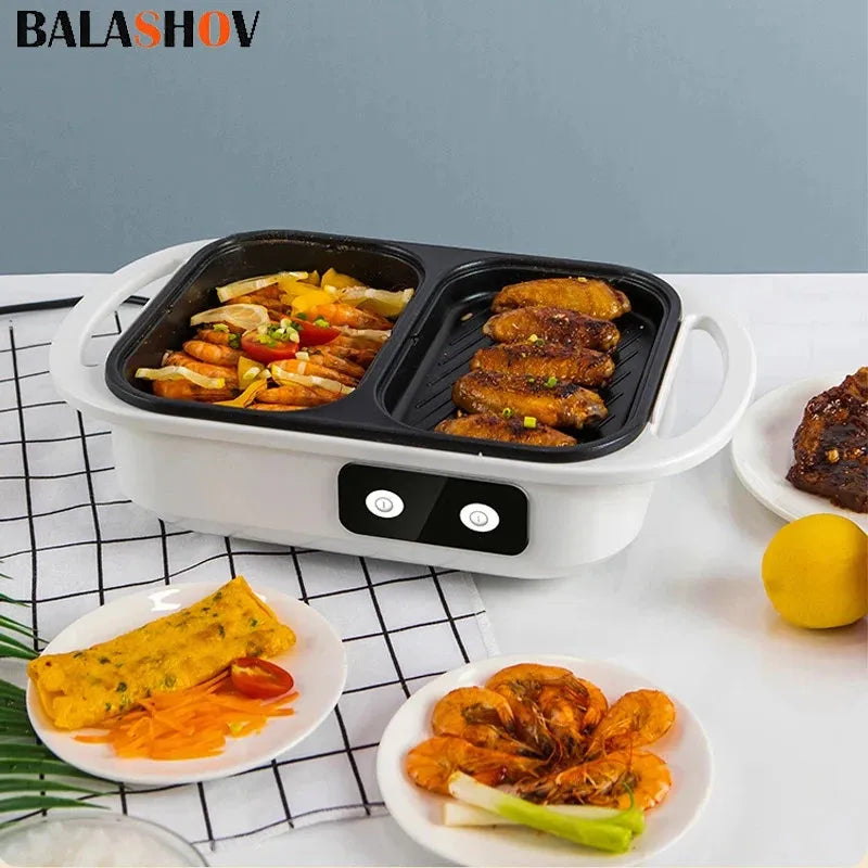 2 in 1 Electric Multi Cooker Shabu Pot, Griddle BBQ Grill Steaks