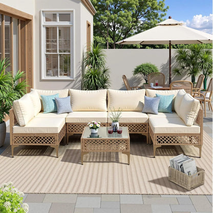 7 Piece Outdoor Wicker Patio Set, Sofa/Couch & Coffee Table