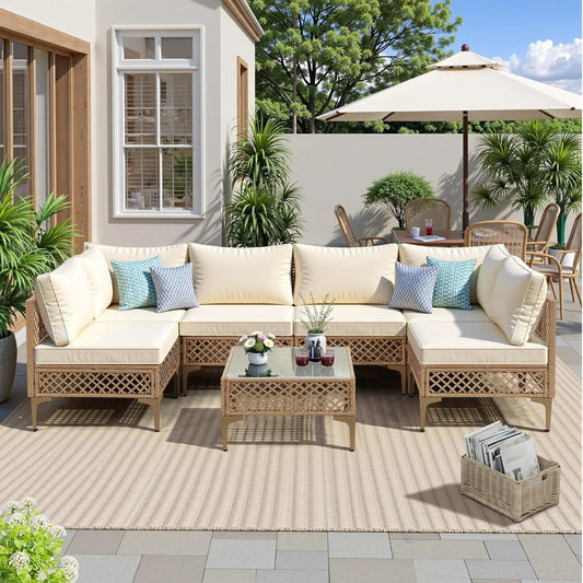 7 Piece Outdoor Wicker Patio Set, Sofa/Couch & Coffee Table