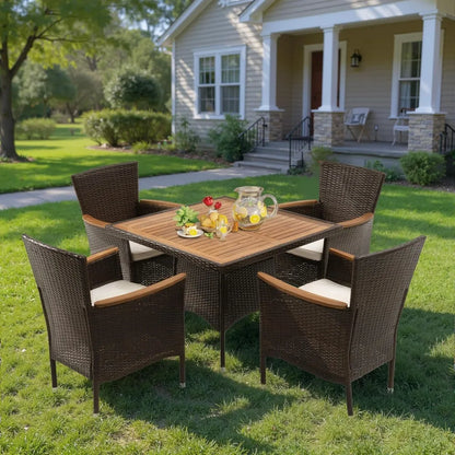 Outdoor Patio Dining Set for 4 with Wood Top/Metal Frame