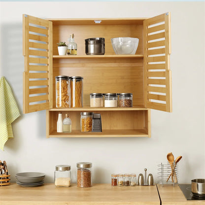 Natural Bamboo Cabinet, Wall Mounted, Storage, Organizer 3 Tier Shelf