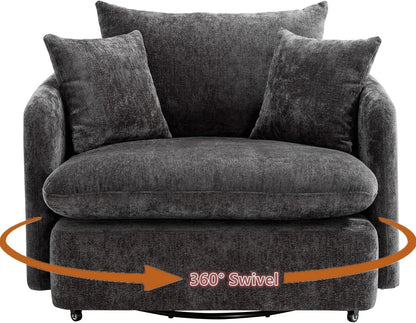 "37.8" Oversized Swivel Chair - Extra Wide Barrel Design Deep Seat