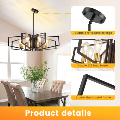 Modern 8-Light Chandelier Adjustable Height Metal/Black Frame