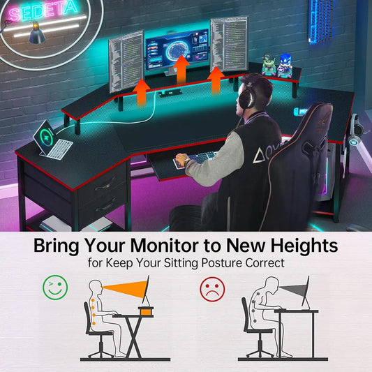 79" Computer/Gaming Desk, with Carbon Fiber Storage Shelf