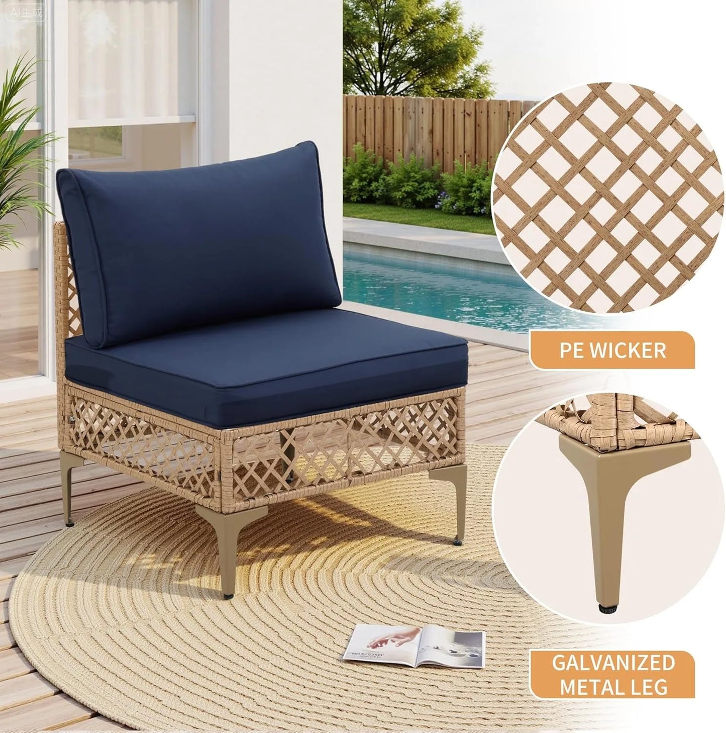 7 Piece Outdoor Wicker Patio Set, Sofa/Couch & Coffee Table