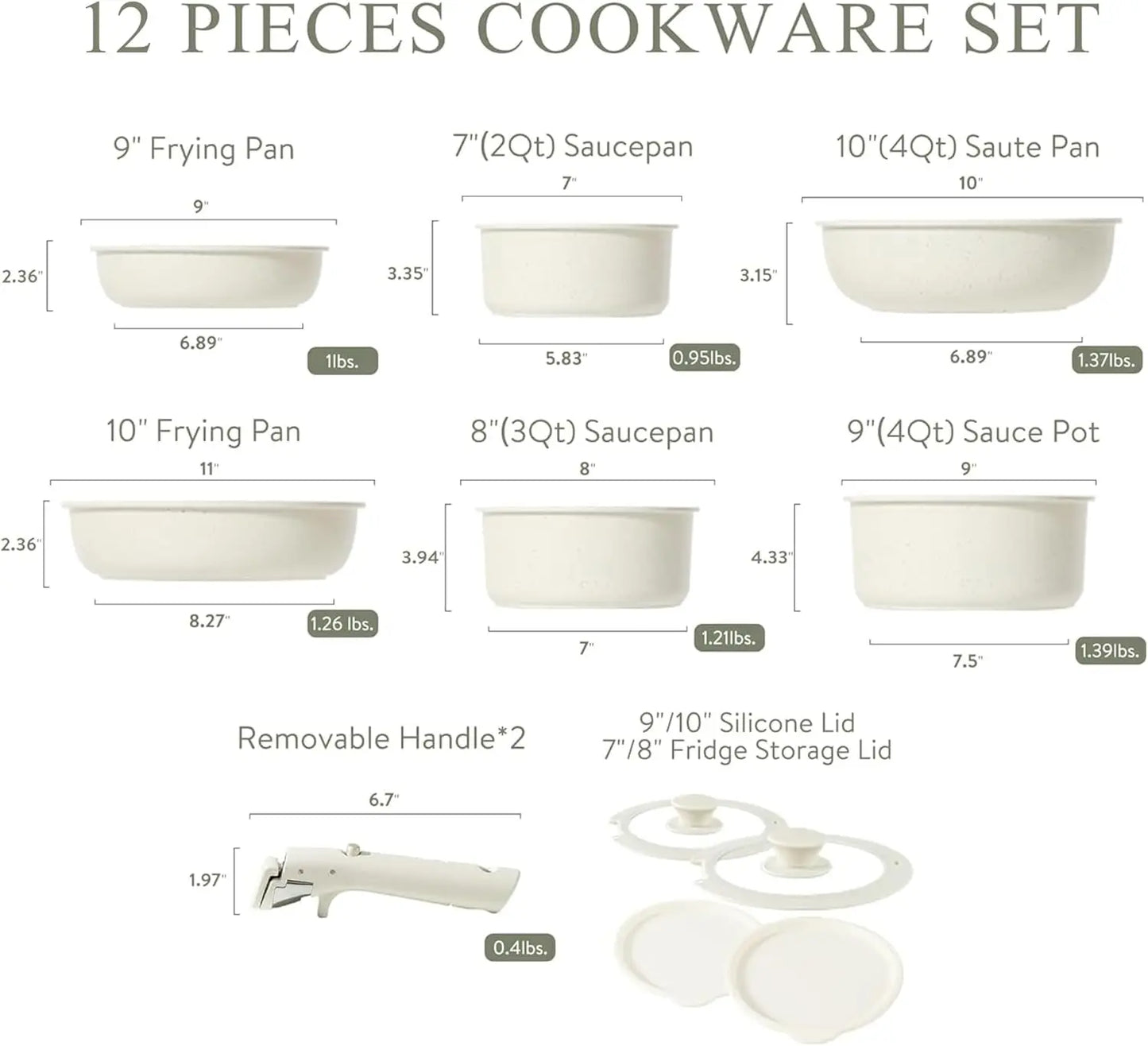 12pcs Pots and Pans Set, Nonstick Cookware Set Detachable Removable Handle