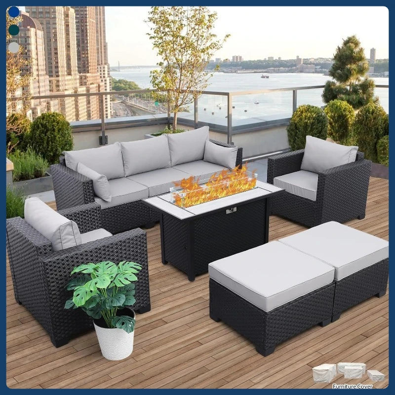 45" Light Grey 6-Piece Patio Set - 60,000 BTU Propane Fire Pit Table