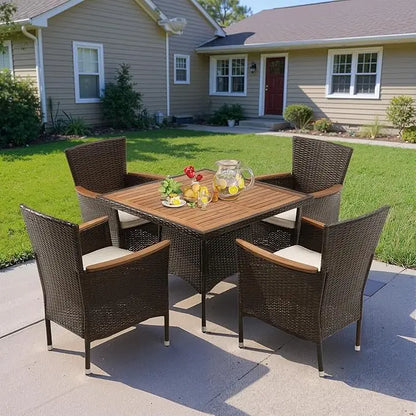 Outdoor Patio Dining Set for 4 with Wood Top/Metal Frame