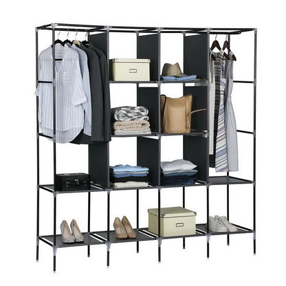 67" Closet Portable Wardrobe Clothes Storage, 12 Shelves, 4 Side Pockets